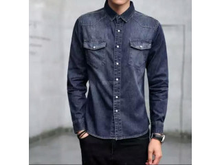 Black Denim Long Sleeve Casual Shirt for Men – 002 – UPF