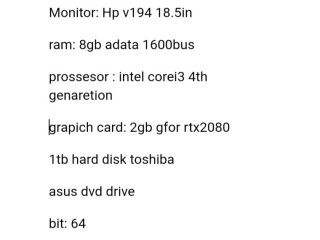 Hp monitor 1tb hard disk prossesor intelcore i34th genaretion gigabyte mother doard