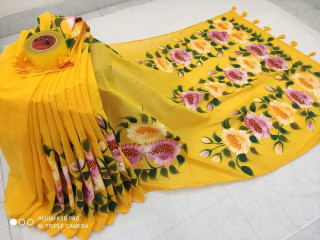 Colourful Half Silk Hand Print Saree